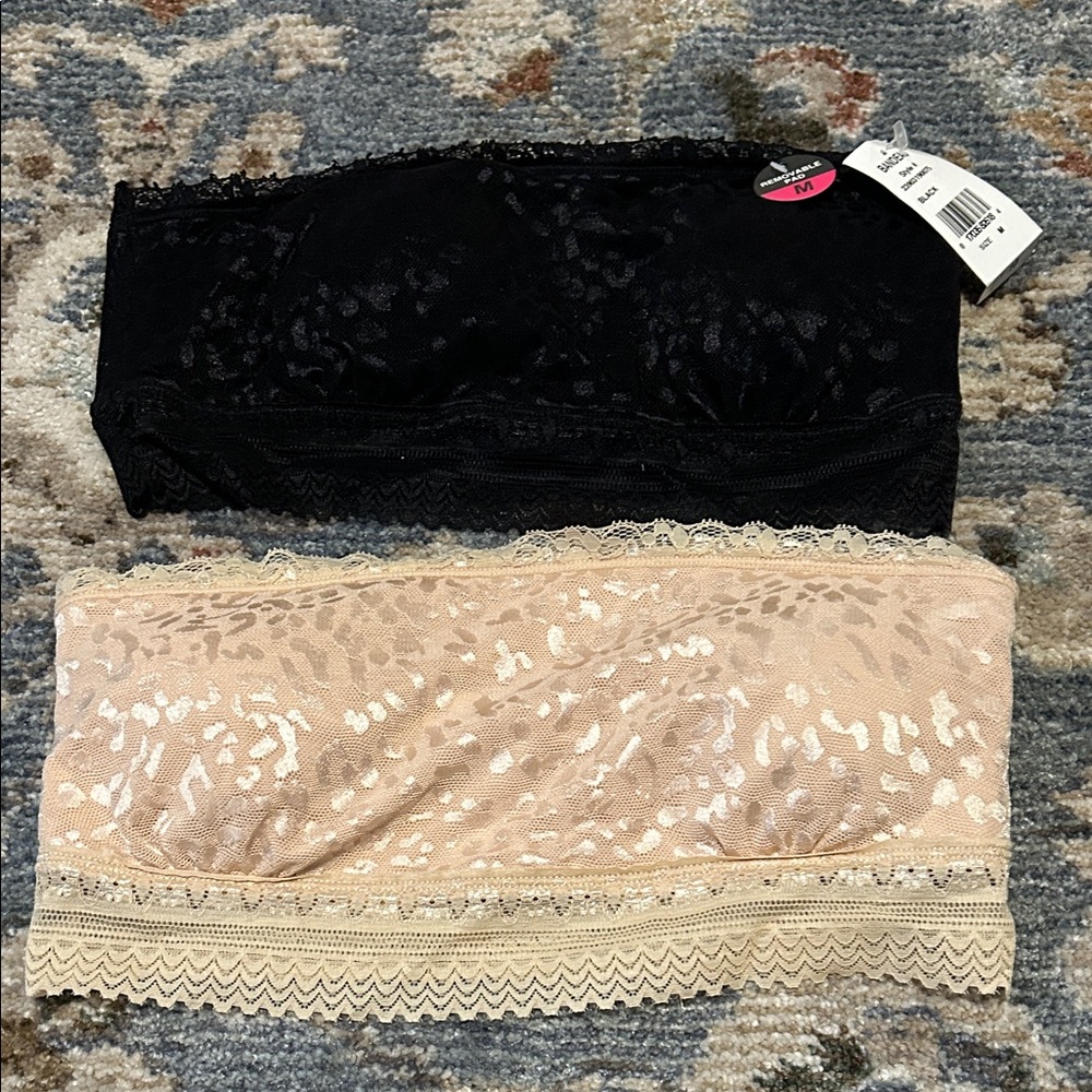 Elegant Lace Bandeau Set - Black and Cream